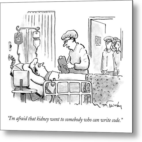 Health Metal Print featuring the drawing A Surgeon Talks To A Sick Patient In A Hospital by Mike Twohy