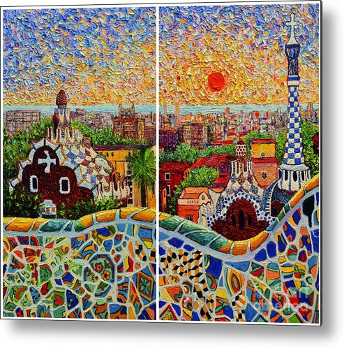 Barcelona Metal Print featuring the painting Barcelona Panorama - Diptych Version by Ana Maria Edulescu