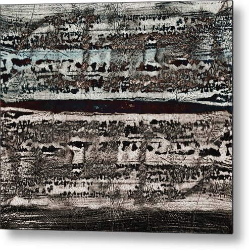 Monoprint Metal Print featuring the mixed media Blue and Black Textures by Carol Leigh