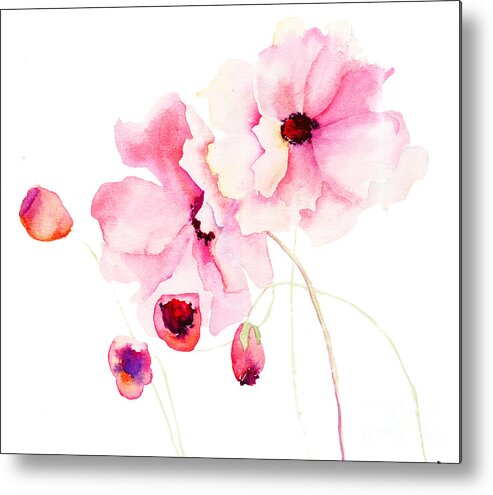 Art Metal Print featuring the painting Colorful pink flowers by Regina Jershova