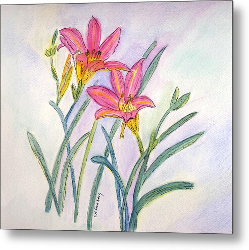 Flowers Metal Print featuring the painting Day Lilies by Linda Feinberg