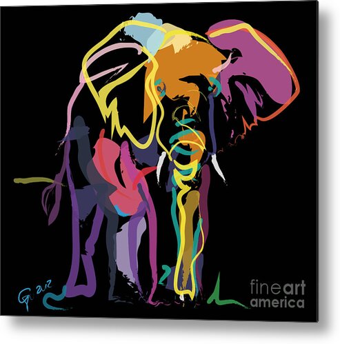 Wildlife Metal Print featuring the painting Elephant in colour by Go Van Kampen