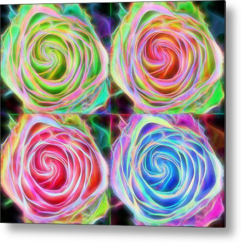 Four Metal Print featuring the photograph Four Colorful Electrify Roses by James BO Insogna