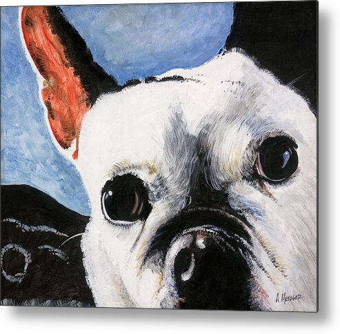 Bulldog Metal Print featuring the painting French Bulldog in car by Alan Metzger