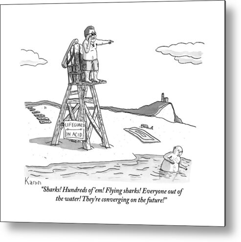 Lifeguards Metal Print featuring the drawing From Atop His Chair by Zachary Kanin