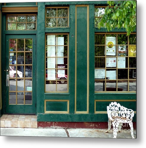 Green Shop Door Metal Print featuring the photograph Green Shop Door by Sally Simon