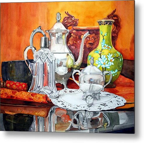Watercolor Metal Print featuring the painting Half Past Tea by Gerald Carpenter