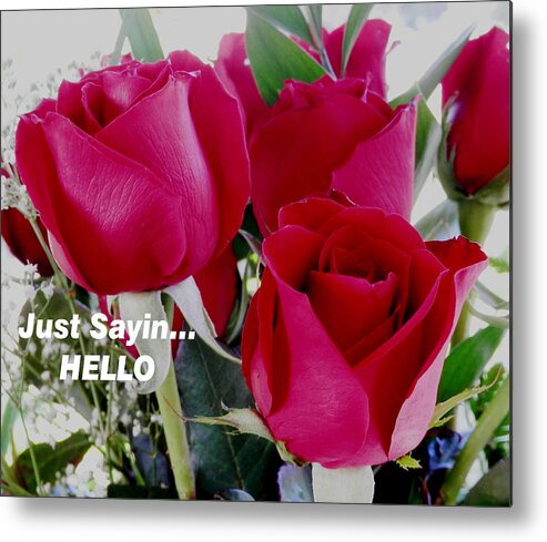 Hello Metal Print featuring the photograph Sending Red Roses by Belinda Lee