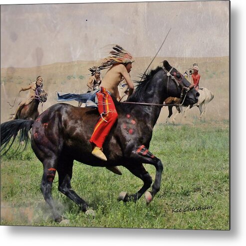 American Indian Metal Print featuring the mixed media Little BigHorn Reenactment 1 by Kae Cheatham