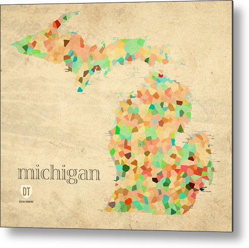 Michigan Metal Print featuring the mixed media Michigan State Map Crystalized Counties on Worn Canvas by Design Turnpike by Design Turnpike