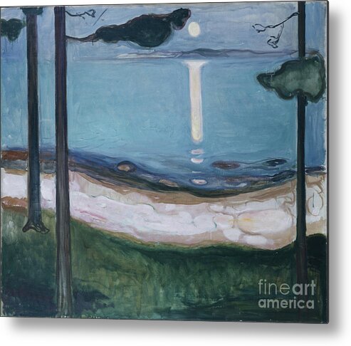 Edvard Munch Metal Print featuring the painting Moonlight by Edvard Munch