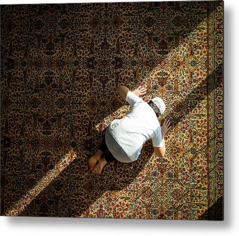 Arabia Metal Print featuring the photograph Muslim child inside mosque praying by Jasmin Merdan