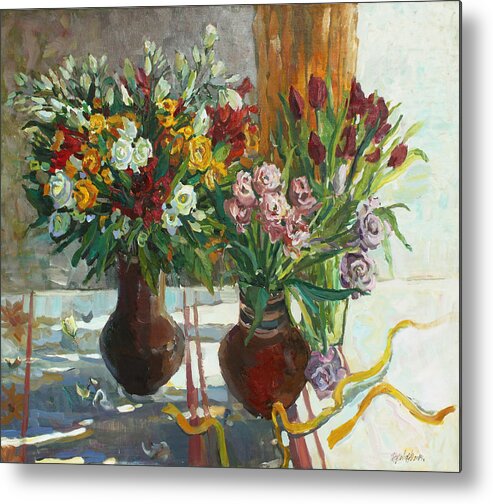 Flowers Metal Print featuring the painting Of bouquets plexus by Juliya Zhukova
