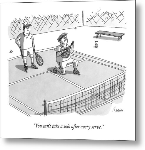 Air Guitar Metal Print featuring the drawing On A Tennis Court by Zachary Kanin