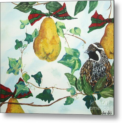  Partridge Bird Metal Print featuring the painting Partridge and pears by Reina Resto