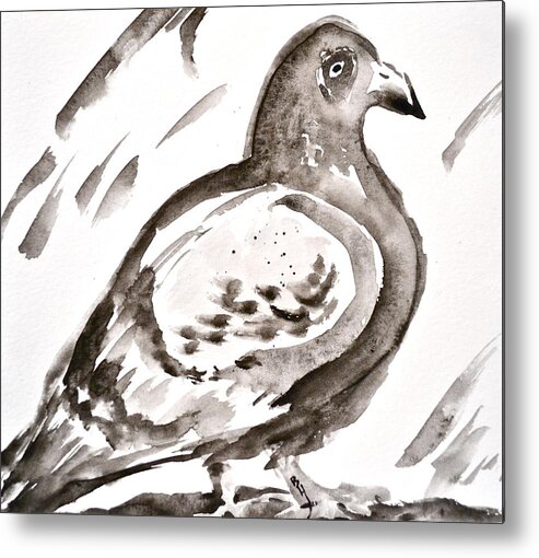 Pigeon I Sumi-e Style Metal Print featuring the painting Pigeon I Sumi-e Style by Beverley Harper Tinsley