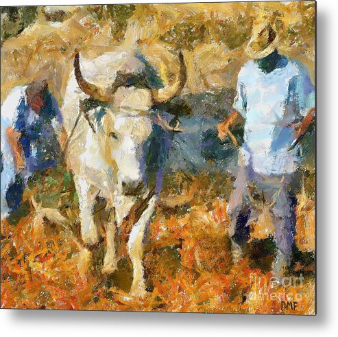 Rural Landscape Metal Print featuring the painting Ploughmen by Dragica Micki Fortuna