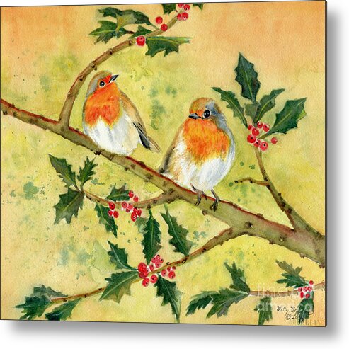 European Robin Metal Print featuring the painting Robin Couple by Melly Terpening