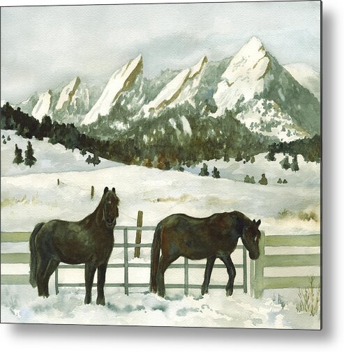 Winter Scene Painting Metal Print featuring the painting Snowy Day by Anne Gifford