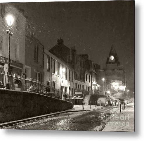 Snowing Metal Print featuring the photograph Snowy Night in Black and White by Elena Perelman