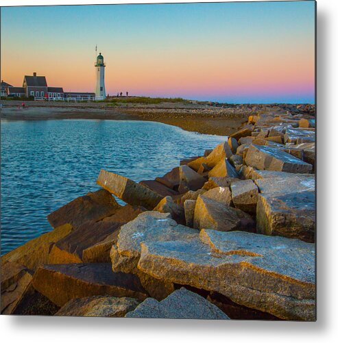 Sunset At Old Scituate Lighthouse Metal Print featuring the photograph Sunset at Old Scituate Lighthouse by Brian MacLean