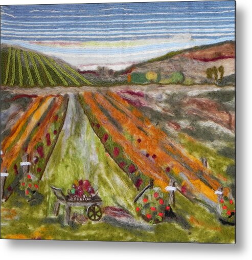 Fiber Art Metal Print featuring the painting The Vineyard by Christine Lathrop