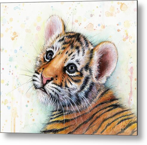 Tiger Metal Print featuring the painting Tiger Cub Watercolor Art by Olga Shvartsur