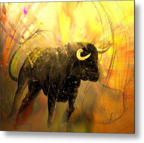 Animals Metal Print featuring the painting Toro Solo 02 by Miki De Goodaboom