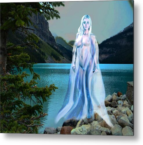 Original Metal Print featuring the painting Traditional Modern Female Nude Lady Of The Lake by G Linsenmayer