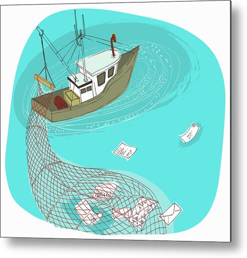 Assemble Metal Print featuring the photograph Trawler Boat With Net Phishing by Ikon Ikon Images