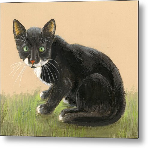 Animals Metal Print featuring the painting Tuxedo Cat by Ruth Seal