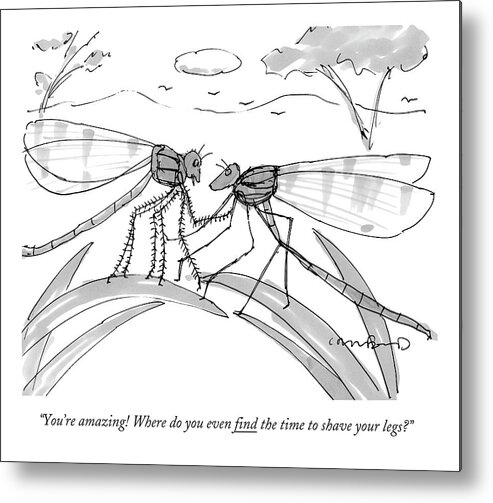 Flies Metal Print featuring the drawing Two Flies In A Relationship Discussing by Michael Crawford