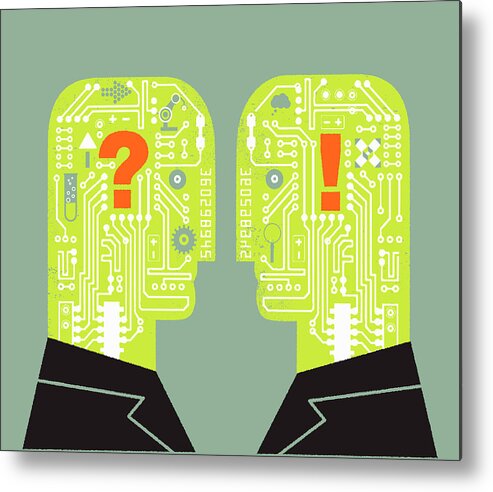 Adult Metal Print featuring the photograph Two Men Face To Face With Circuit Board by Ikon Ikon Images