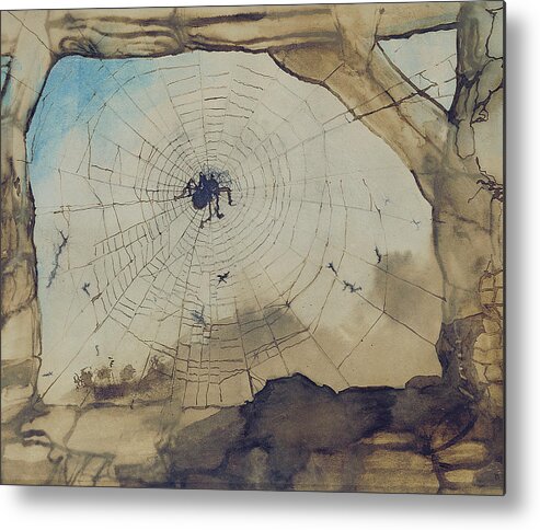 Spider Metal Print featuring the painting Vianden through a Spider's Web by Victor Hugo