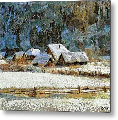 Landscapes Metal Print featuring the painting Village in winter by Dragica Micki Fortuna