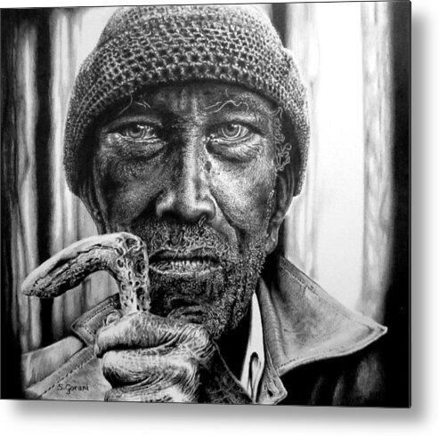 Drawing Metal Print featuring the drawing Man With Cane by Geni Gorani