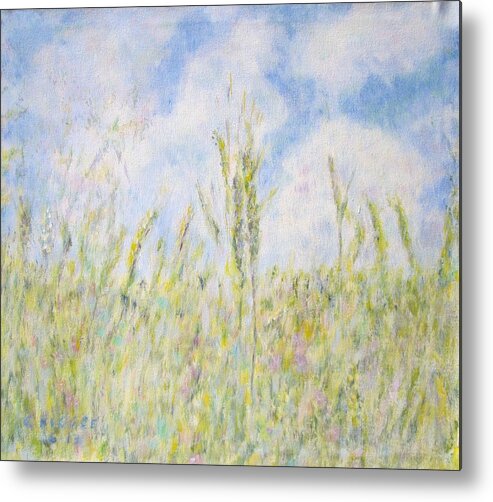 Impressionism Metal Print featuring the painting Wheat Field and wildflowers by Glenda Crigger