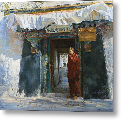 Tibet Metal Print featuring the painting Wind in the Sera monastery by Victoria Kharchenko