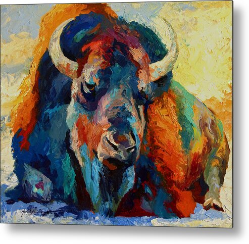 Wildlife Metal Print featuring the painting Winter Bison by Marion Rose