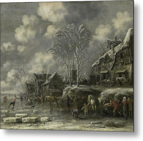 Winter Scene Metal Print featuring the drawing Winter Scene, Thomas Heeremans by Litz Collection