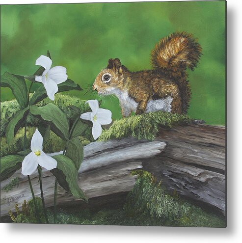 Wildlife Metal Print featuring the painting Woodsy Playground - Red Squirrel by Johanna Lerwick