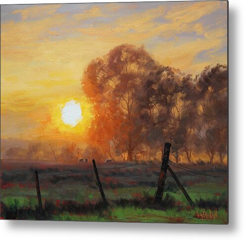Sunset Metal Print featuring the painting Rural Sunrise #1 by Graham Gercken