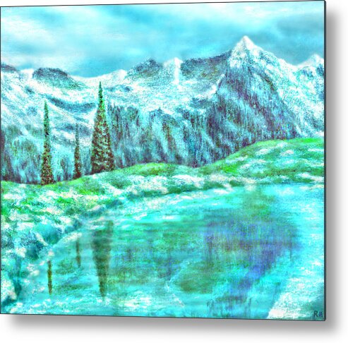 Snow Metal Print featuring the painting Snowy Mountain Reflections #1 by Ronald Haber