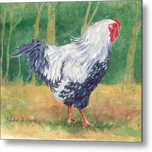 Hen Metal Print featuring the painting Blue Hen by Barbel Amos