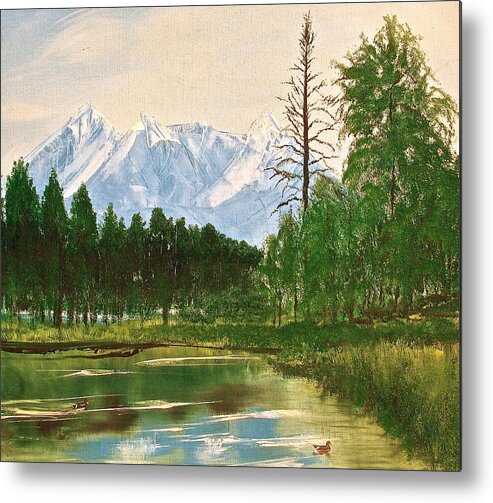 Mountains Metal Print featuring the painting Duck Pond by Frank SantAgata