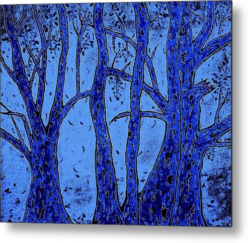 Leaves Metal Print featuring the digital art Falling Leaves Blue by Ron Kandt