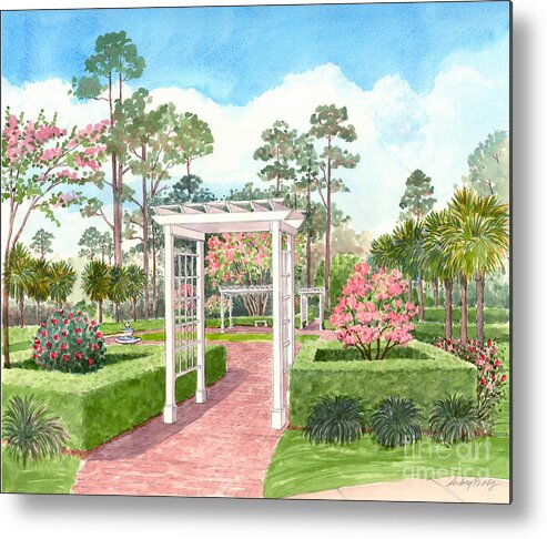Garden Metal Print featuring the painting Garden with Pergola by Audrey Peaty