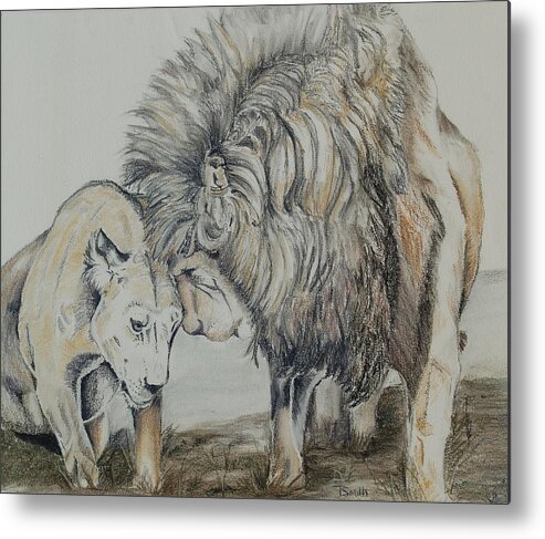 Lion Metal Print featuring the mixed media Love on the Plains by Teresa Smith