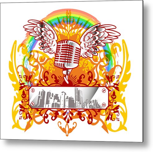 Square Metal Print featuring the digital art Musical Design With Microphone by Eastnine Inc.