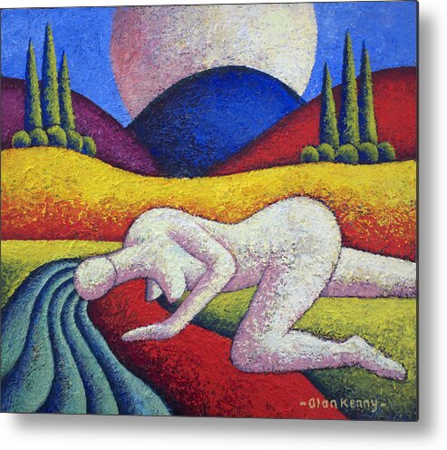 Nude I Metal Print featuring the painting Nude in landscape impasto by Alan Kenny